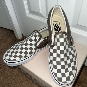 Vans Brown and White Checkered Slip-On Shoes